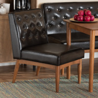 Baxton Studio BBT8051.13-Dark BrownWalnut-CC Baxton Studio Riordan Mid-Century Modern Dark Brown Faux Leather Upholstered and Walnut Brown Finished Wood Dining Chair